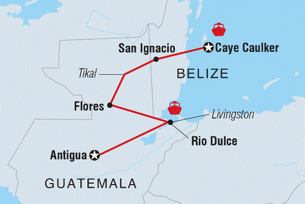 Map: Guatemala to Belize			 (Intrepid)