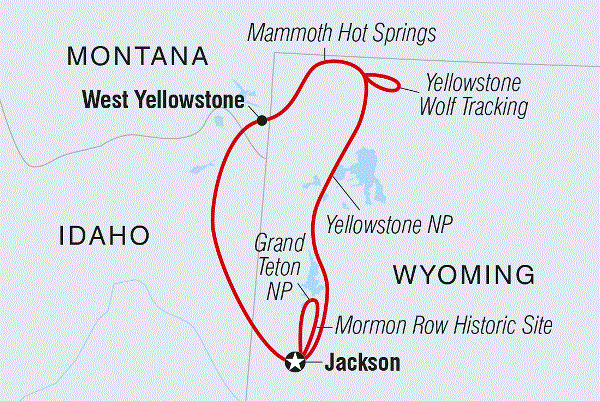 Map: Yellowstone and Grand Tetons Adventure (Intrepid)