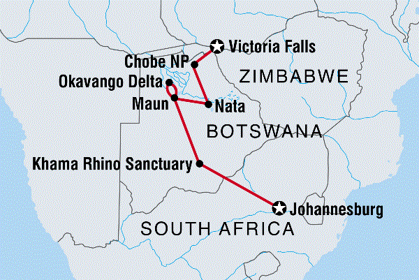 Map: Okavango Experience (Intrepid)