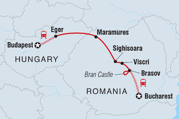 Map: Budapest to Bucharest (Intrepid)