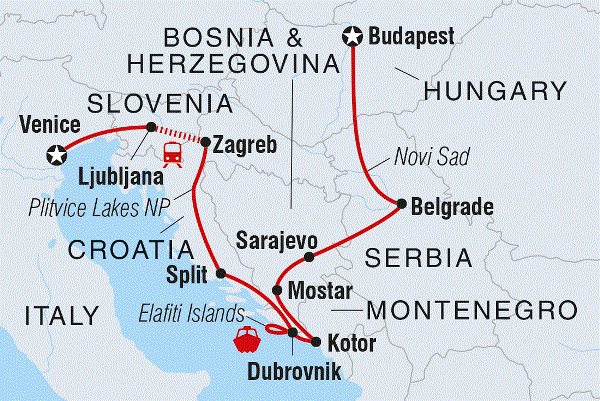 Map: Budapest to Venice (Intrepid)