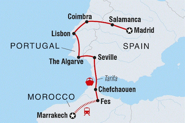 Map: Madrid to Marrakech (Intrepid)