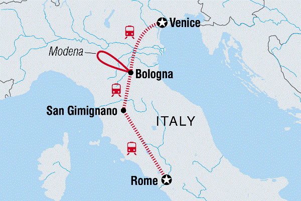 Map: Italy Real Food Adventure (Intrepid)