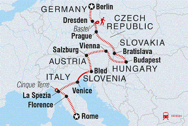Map: Berlin to Rome (Intrepid)
