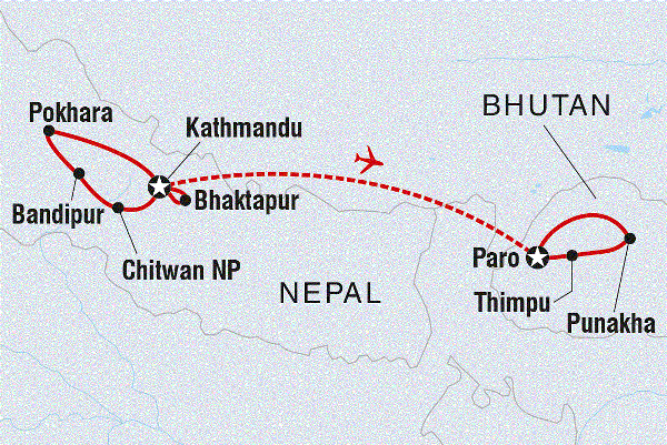 Map: Nepal & Bhutan Journey (Intrepid)
