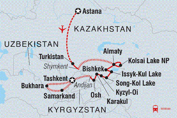 Map: Astana to Tashkent (Intrepid)