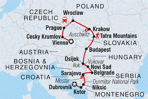 Map: Vienna to Dubrovnik (Intrepid)