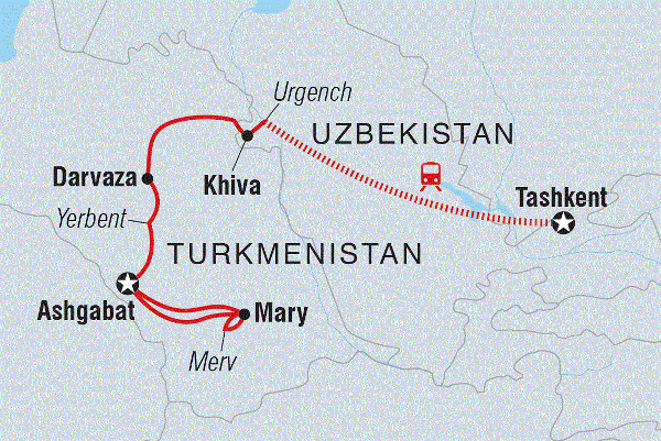 Map: Tashkent to Ashgabat (Intrepid)