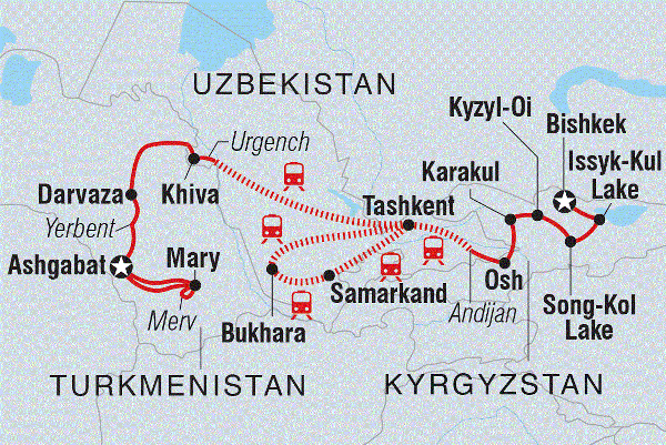 Map: Bishkek to Ashgabat (Intrepid)