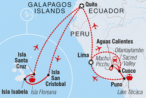 Map: Best of Peru & Galapagos (Intrepid)