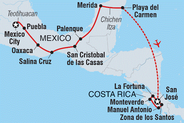 Map: Best of Mexico & Costa Rica (Intrepid)