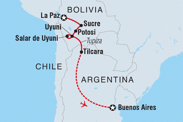Map: Best of Bolivia & Argentina (Intrepid)