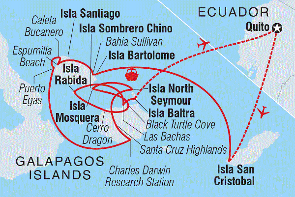 Map: Classic Galapagos: Central Eastern Islands (Grand Queen Beatriz) (Intrepid)