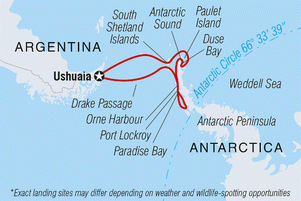 Map: Best of Antarctica In Depth (Ocean Endeavour) (Intrepid)