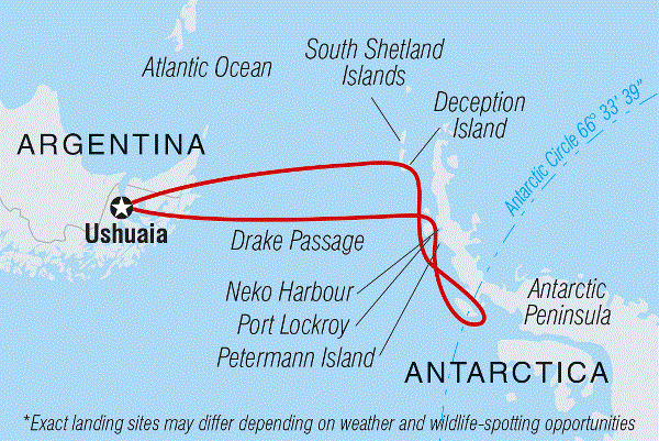 Map: Journey to the Antarctic Circle (Ocean Endeavour) (Intrepid)