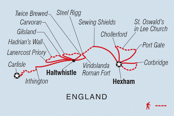 Map: Walk Hadrian's Wall Highlights (Intrepid)