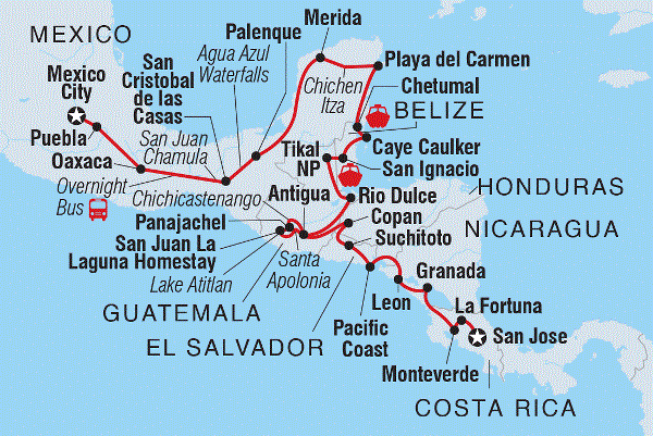 Map: Central America Explorer (Intrepid)