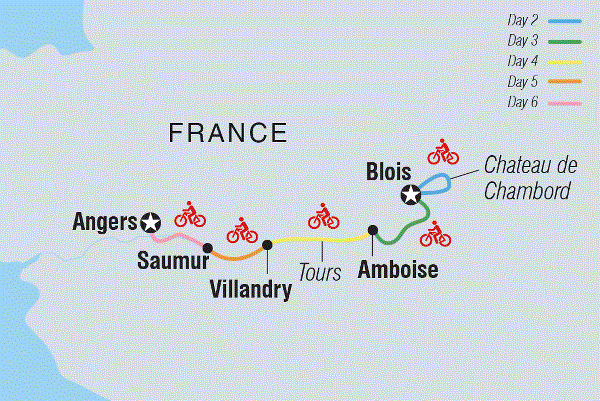 Map: Cycle the Loire Valley (Intrepid)