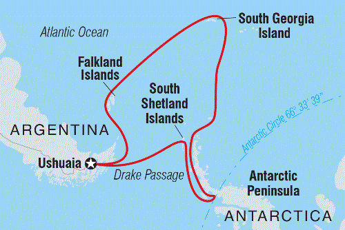 Map: Ultimate Antarctica: Falklands, South Georgia & the Antarctic Circle (Intrepid)