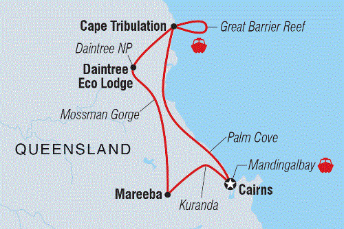 Map: Find your Light: Daintree & Cape Tribulation Adventure (Intrepid)
