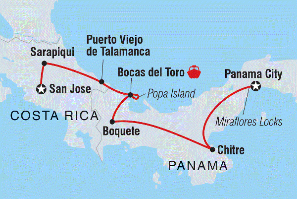 Map: Costa Rica & Panama Discovery (Intrepid)
