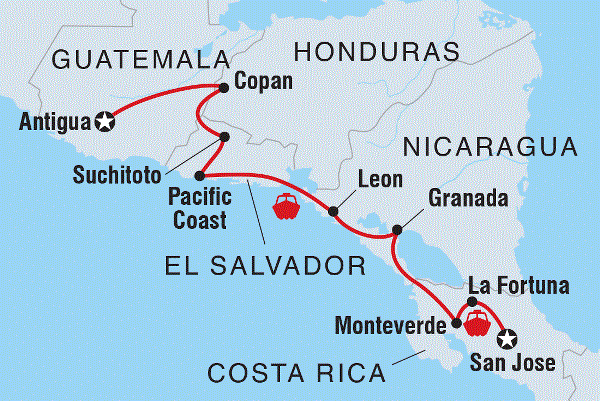Map: Central American Journey (Intrepid)