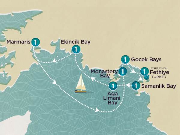 Map: Sail & Swim: Turkey (Topdeck)