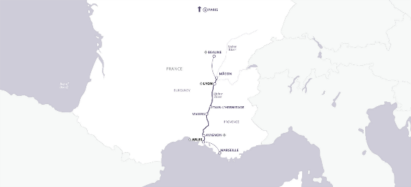 Map: Burgundy & Provence (2025) - Lyon to Arles (Uniworld)