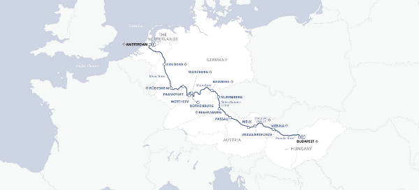 Map: European Jewels (2024) - Budapest to Amsterdam (Uniworld)