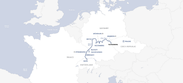 Map: Rhine River Valley (2024) - Nuremberg to Basel (Uniworld)