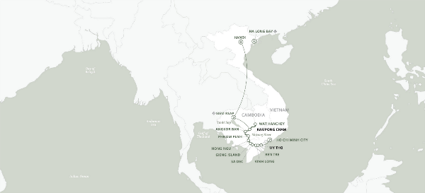 Map: Timeless Wonders of Vietnam, Cambodia & the Mekong (2024) - Ho Chi Minh City to Hanoi (Uniworld)