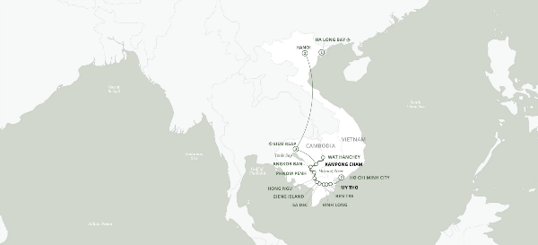 Map: Timeless Wonders of Vietnam, Cambodia & the Mekong (2025) - Ho Chi Minh City to Hanoi (Uniworld)
