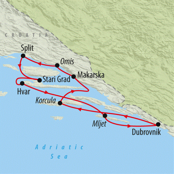 Map: Croatia Sailing Adventure (On The Go Tours)