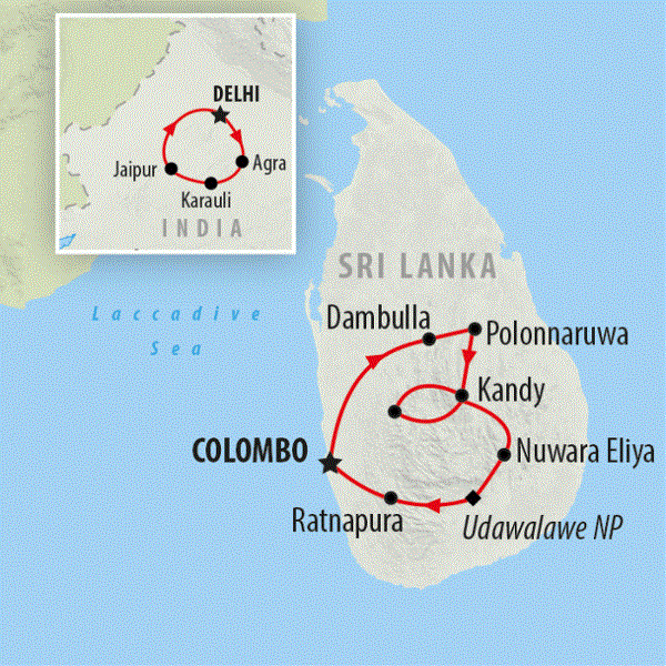Map: Delhi to Colombo (On The Go Tours)