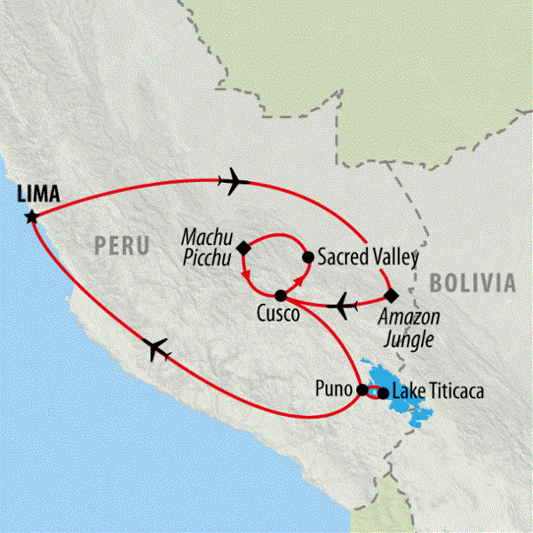 Map: Amazon, Incas & Titicaca (On The Go Tours)