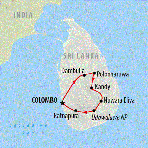Map: Colombo, Caves & Kandy (On The Go Tours)