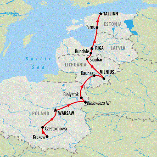 Map: Poland and Baltic Discovery (On The Go Tours)