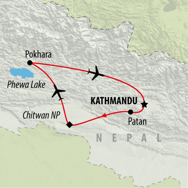 Map: Highlights of Nepal (On The Go Tours)