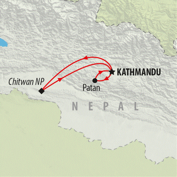 Map: Kathmandu & Chitwan NP (On The Go Tours)