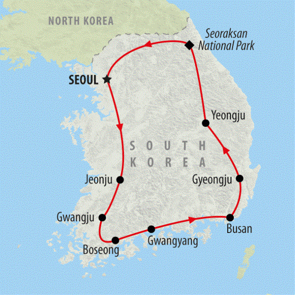 Map: Spectacular South Korea (On The Go Tours)