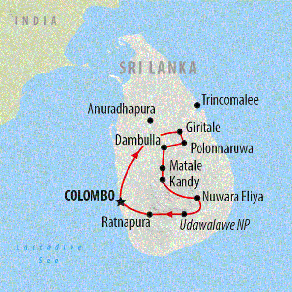 Map: Classic Sri Lanka (On The Go Tours)