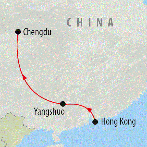 Map: Hong Kong to Chengdu -  9 days (On The Go Tours)