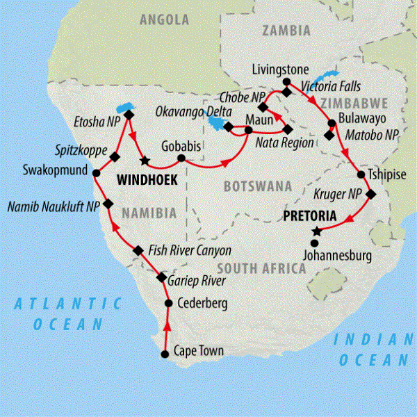 Map: Cape, Delta, Falls & Kruger (On The Go)