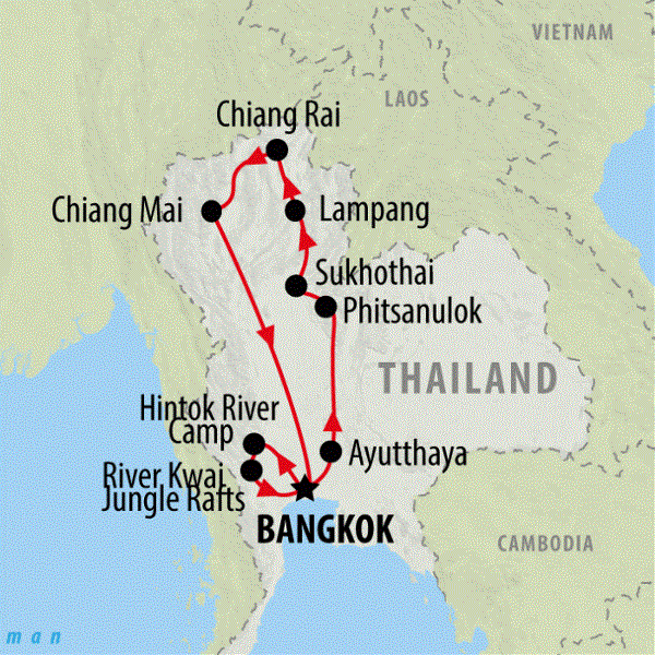 Map: Ancient Thailand & River Kwai (On The Go Tours)