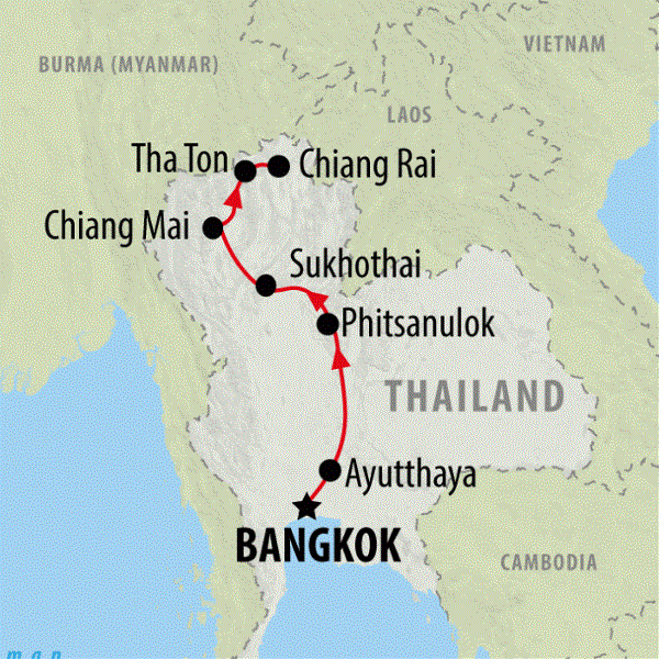 Map: Bangkok to Chiang Rai (On The Go Tours)