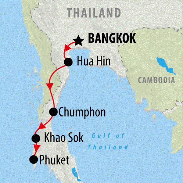 Map: Bangkok to Phuket (On The Go Tours)