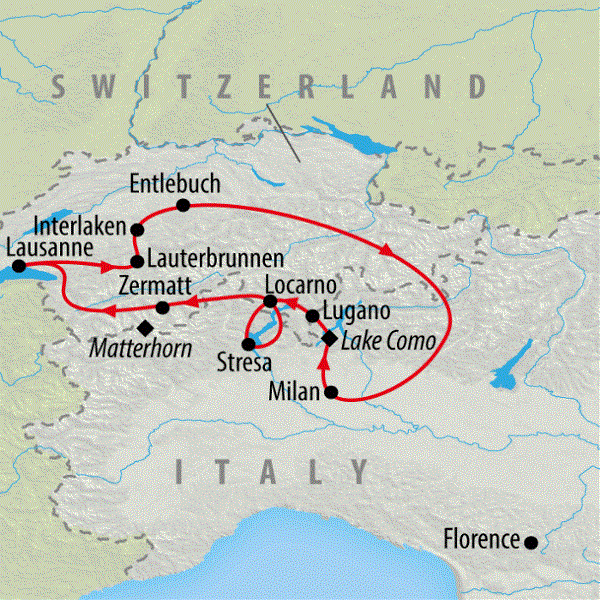 Map: Lake Como & the Swiss Alps (On The Go Tours)