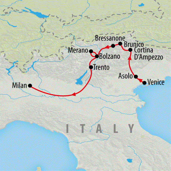 Map: Italian Lakes & Alps Express (On The Go Tours)