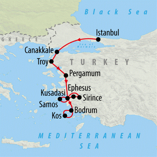 Map: Istanbul & Aegean Highlights (On The Go Tours)