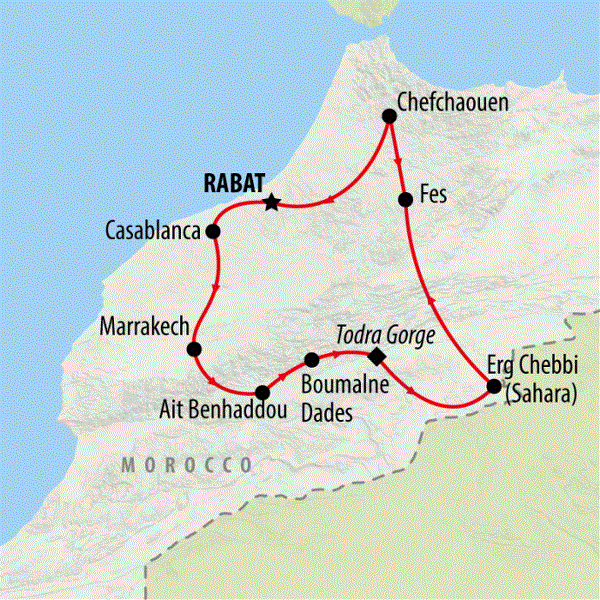Map: Morocco Discovery from Casablanca (On The Go Tours)